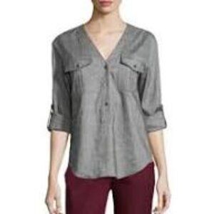 Theory Linen "Trisalta" Sandy neutral Button Down Shirt S